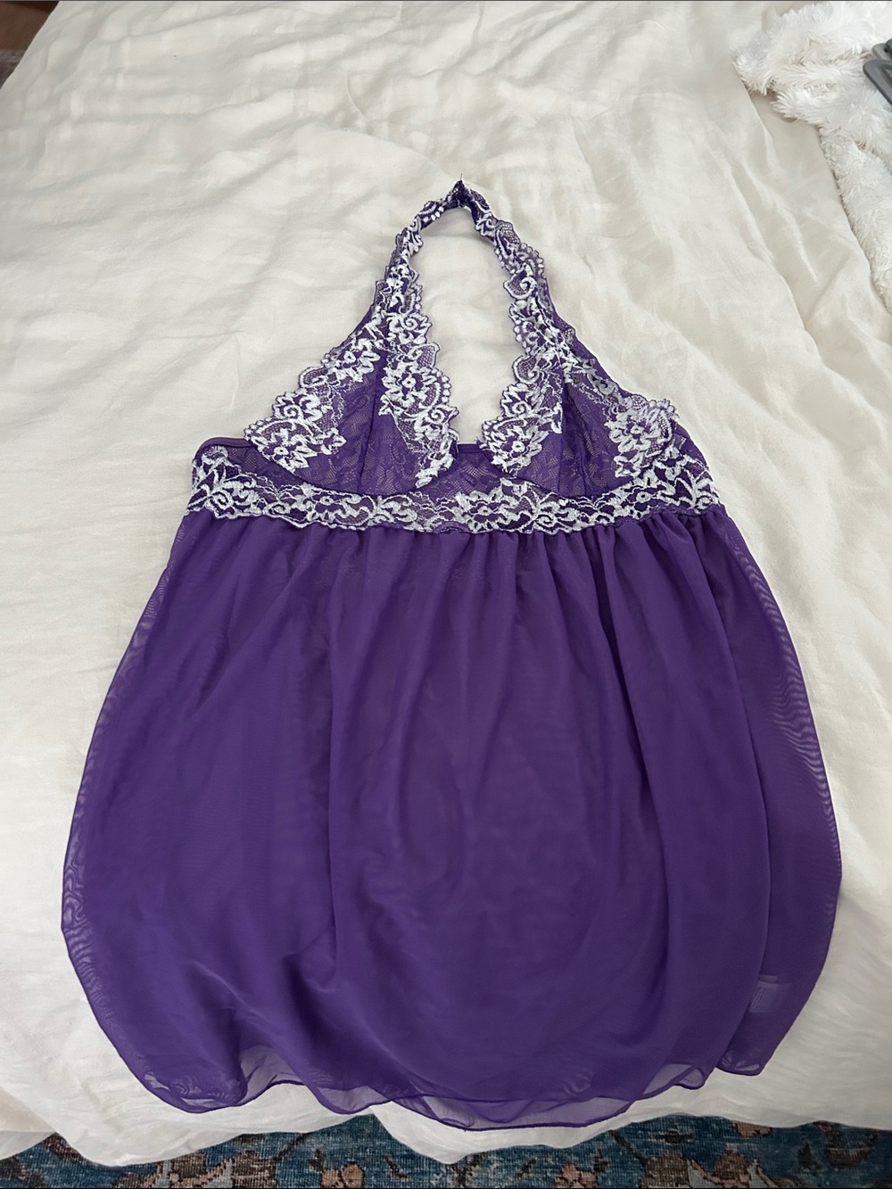 Victoria's Secret Purple Lace Halter Chemise with White Appliqué